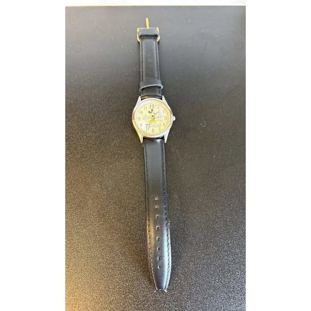 Vtg Disney 75 Years With Mickey Mickey Mouse Watch New Battery New Leather Band